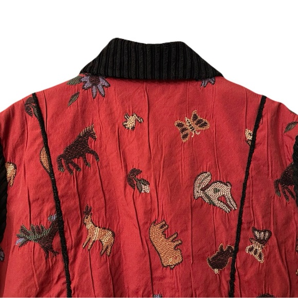 Unique Vintage Womens Small Southwest Desert Animal Blazer Brick Red & Corduroy - Picture 6 of 9
